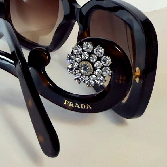 PRADA Baroque Tortoise Sunglasses w/Swarovski Crystal Temples #SPR270 - Picture 5 of 16